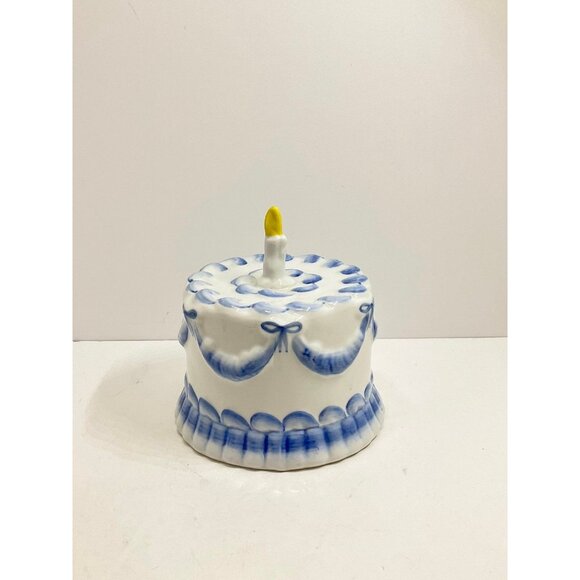 Andrea By Sadek Blue First Birthday Cake Porcelain Coin Bank - Picture 3 of 8